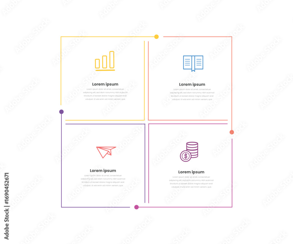 Poster four square shape thin line business infographic template for corporate data visualization and moder
