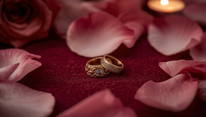 Wedding Rings Amidst Romantic Rose Petals for Eternal Love Celebration