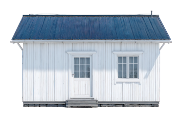White Wooden House with Blue Roof