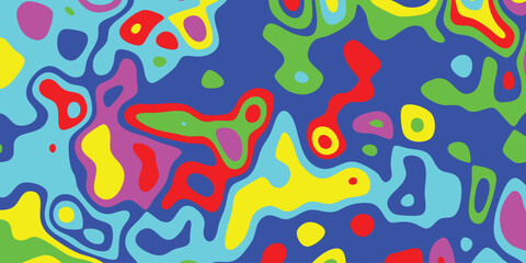 Vibrant Abstract Organic Blob Pattern Background in Bold Blue, Green, Yellow, Red, and Purple with Playful Shapes