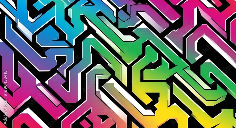 Poster vector art of graffiti style abstract lines with a bright rainbow color gradient
