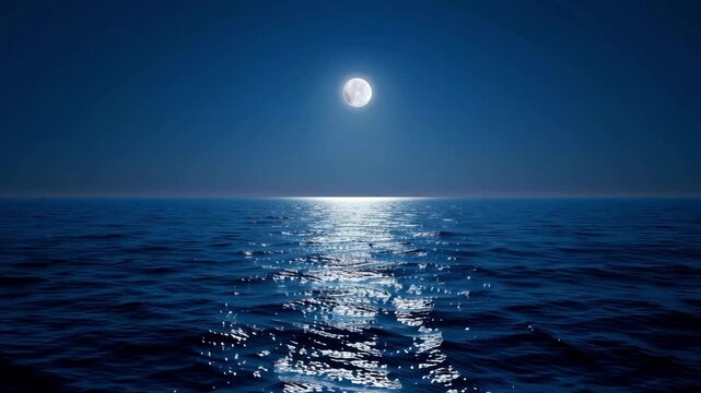 Moon over the sea calm ocean waves under night moonlight