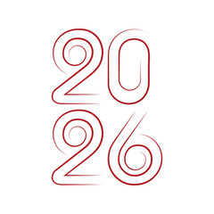 Elegant 2026 New Year graphic with flowing red lines for modern festive designs and holiday promotions
