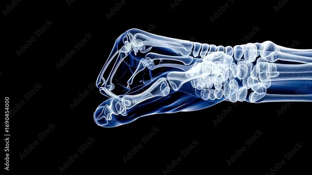 Poster explore the intricate details of a human hand skeleton in a captivating x-ray visualization showcasi