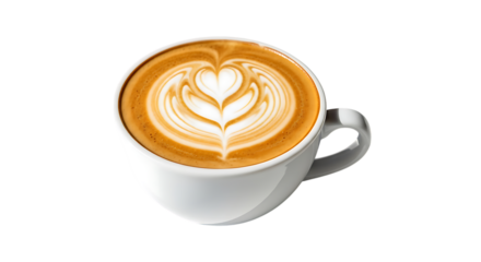Start your day with a delicious latte art heart in a white ceramic mug for a moment of pure coffee indulgence