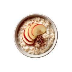 Delicious Oatmeal with Apple Slices and Cinnamon Spice - Top View