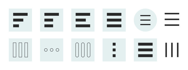 Menu bar icon set, burger menu Line icon set, button navigation web element app Ui interface design, digital interfaces to represent menu options or navigation features.