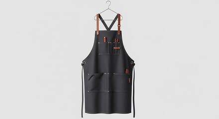 Dark Grey Apron Hanging on Hook Professional Chef or Craftsperson Workwear Apparel