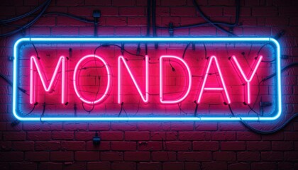 Fototapeta premium Neon sign spelling out monday on a brick wall