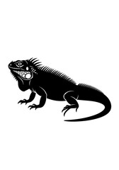 Fototapeta premium A stylized black and white illustration of an iguana in a side profile view on a white background.