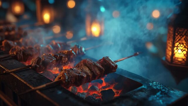 闇夜に浮かぶスモーキーなラム串焼き