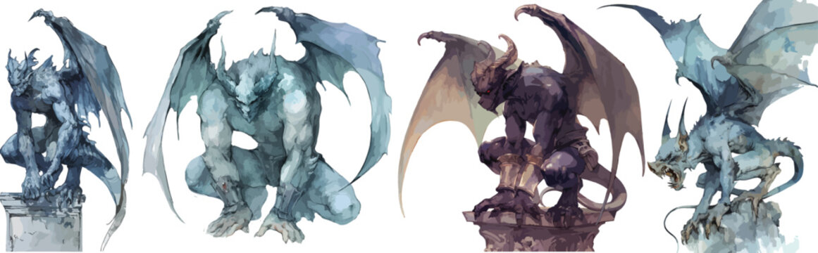 gargoyle statute watercolor clipart