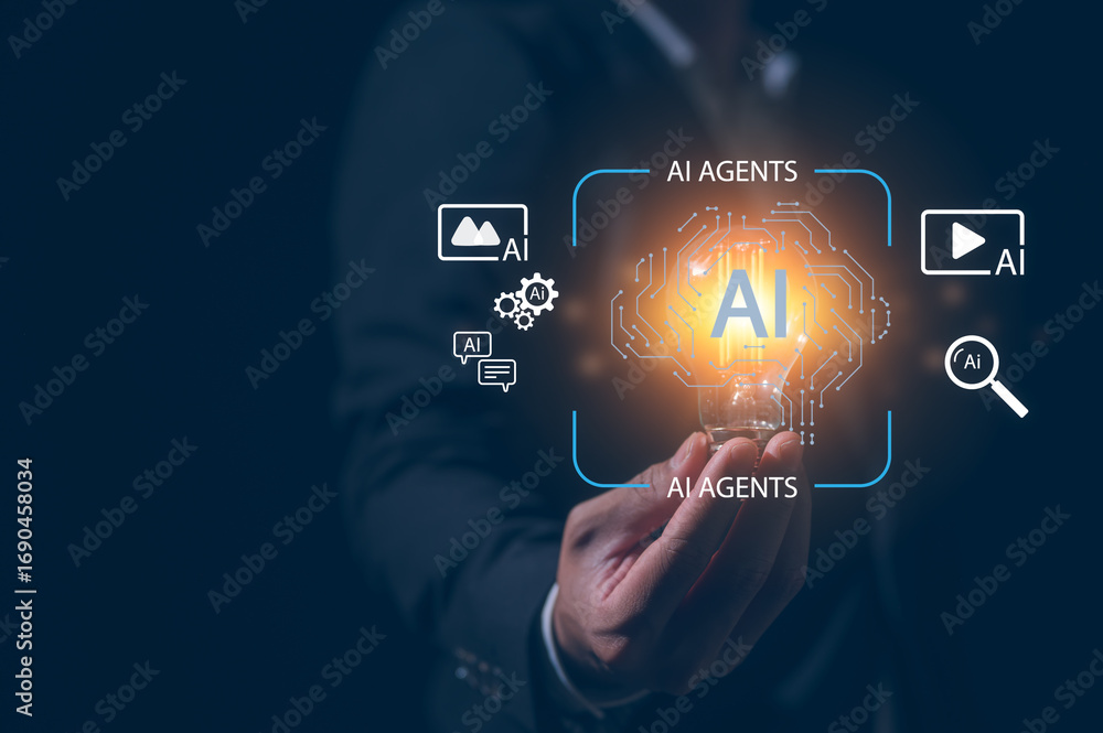 Aufkleber artificial intelligence technology innovative technology concept businessman holding light bulb show