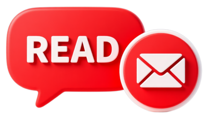 Red Glossy Speech Bubble with "READ" Text, on Transparent Background, 3D Realism Design Element