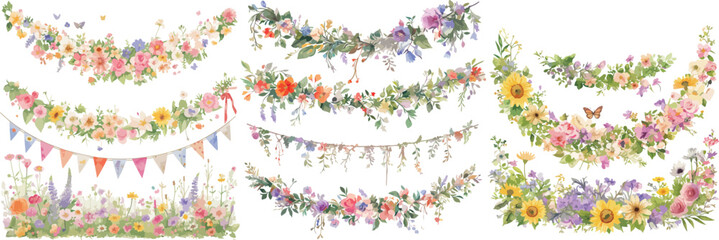 garden party garland watercolor clipart