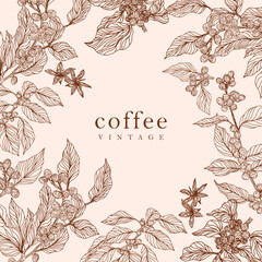 Coffee Leaves  and Flowers Vintage Line