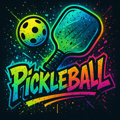 Vibrant Pickleball Art with Paddle and Ball