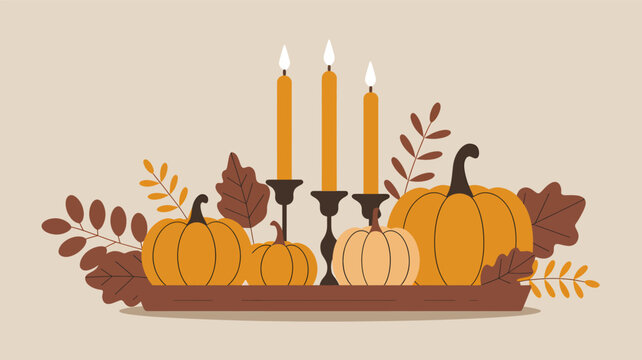 autumn pumpkins and candles on a tray clip art preview