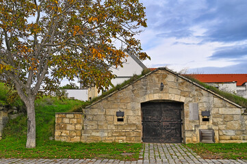 Old wine cellar of Kellergasse in Purbach, Burgenland,Austria,autumn season