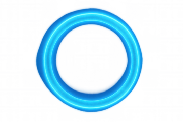 Circular light frame shining with electric blue light on a transparent background, perfect for futuristic designs