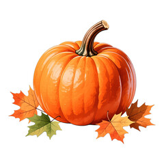 Vibrant Orange Pumpkin with Glossy Texture, on Transparent Background, Fall-Themed Graphic