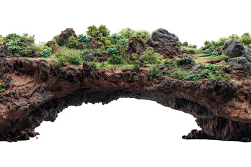 Detailed 3D Render of a Mossy Rock Arch with Transparent Background
