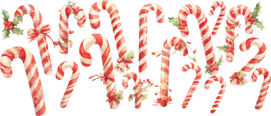 candy cane watercolor clipart