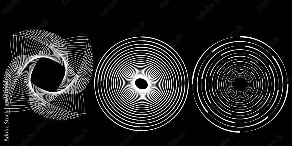 Poster modern abstract background. halftone dots in circle form. spiral logo, icon or design element. black