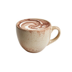 Creamy Hot Chocolate in Rustic Mug - Swirled Latte Art