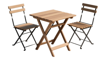 Wooden Folding Table and Chairs Set with Transparent Background, 3D Realism Asset for Web Design