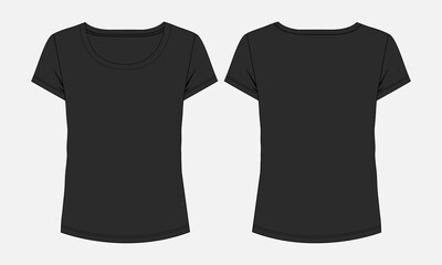 T shirt tops Technical drawing vector illustration black color template for ladies