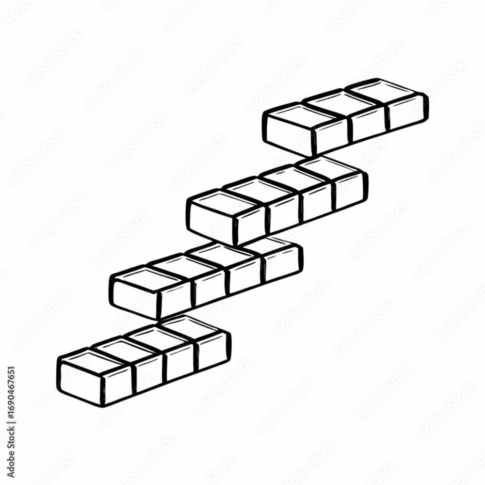 Poster minimilist four rows of rectangular blocks stacked diagonally in a line on a white background in a s