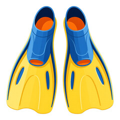 Yellow and Blue Swim Fins with Transparent Background, 3D Realism Design Element