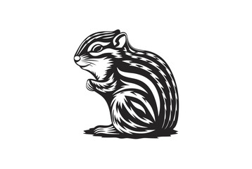 Isolated Chipmunk Standing on White Background Black and White Design