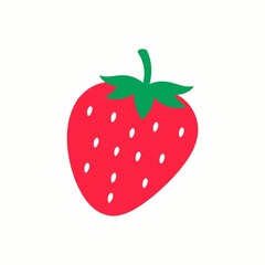 Stylized Strawberry Illustration with Green Stem and White Seeds.
