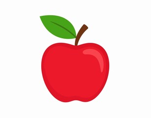 Red Apple with Green Leaf Fresh Fruit Image.