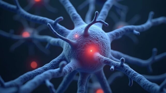 Biology nerve cell with biomedicine concept, 3d rendering.