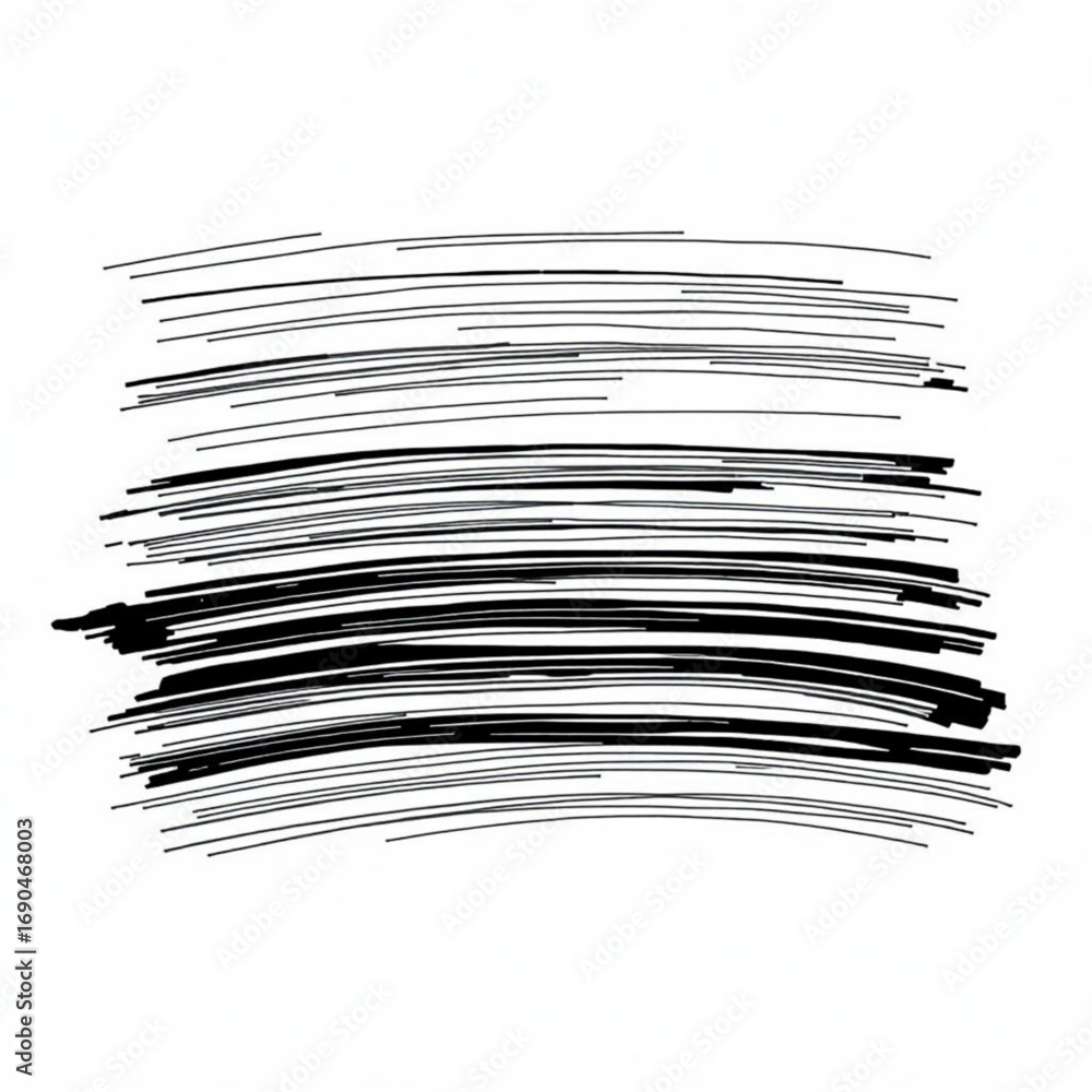 Poster minimilist abstract illustration of numerous horizontal black lines with varying thickness on a whit