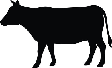 Minimalist Black Cow Silhouette on White Background Farm Animal
