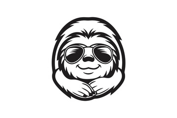 Fototapeta premium Minimalist Sloth with Sunglasses on White Background Mascot Cartoon