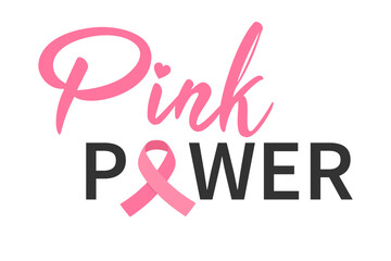 Pink October. Text design with pink ribbon. Vector illustration