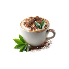 Aromatic Cappuccino with Cocoa Powder and Fresh Mint Leaves
