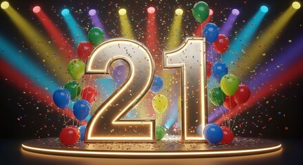Celebratory 21st Birthday Party with Bright Balloons and Confetti