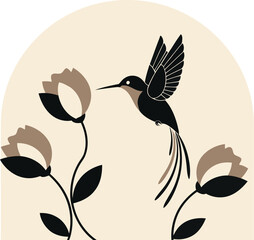 Artistic hummingbird gracefully hovering near beautiful flowers in a peaceful botanical garden scene