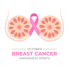 October is breast cancer awareness month with a pink ribbon. Vector illustration