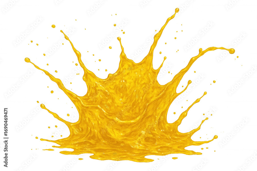 Poster orange juice rising dynamically, creating crown-like splash pattern with vibrant liquid movement aga