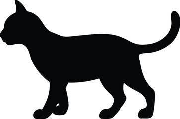 Silhouette of a Calm Cat with Raised Tail in Format on White Background