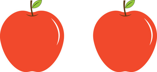 Two Vibrant Red Apple Set with Green Leaves Vecrtor Illustration. Fresh Healthy Fruit for Design Projects and Cartoons Isolated on Transparent Background.
