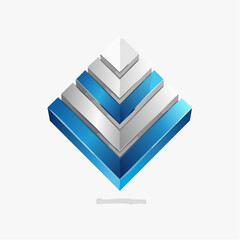 Abstract layered pyramid logo in blue and white geometric vector design