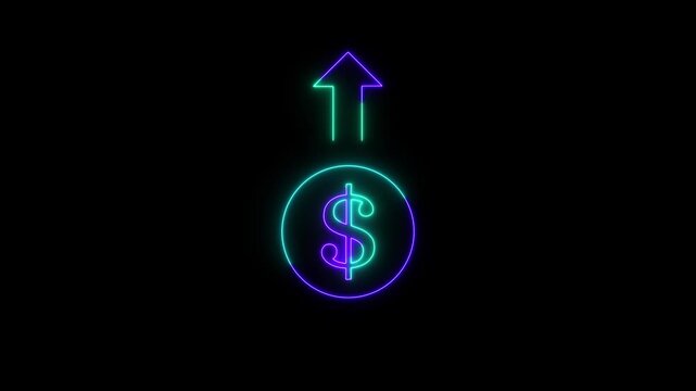Money profit indicates concept. Cash with up arrow stocks graph, concept of financial crisis, market fall. dollar decrease icon, money, dollar sign with up arrow.
